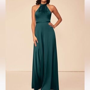 Windsor Forest Green Satin Halter Neck Maxi Formal